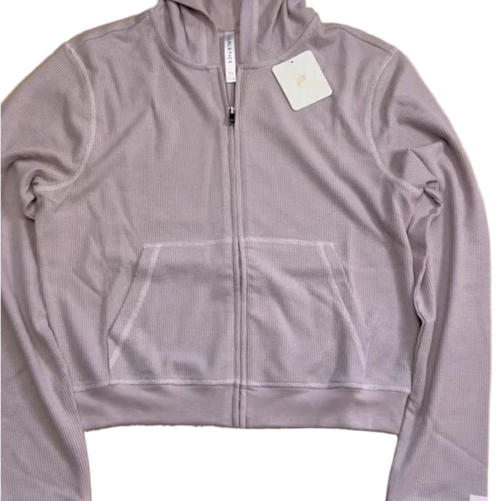 Fabletics Women's XS Zip-Up Waffle Hoodie Muted Mauve Petal Pockets Ribbed Cuffs - Picture 2 of 15